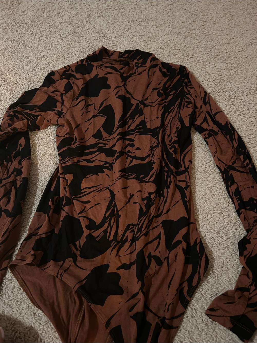 a.n.a Brown and Black Patterned Long Sleeve Bodysuit